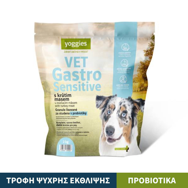 Τροφή σκύλου ψυχρής έκθλιψης VET Gastro Sensitive με γαλοπούλα & προβιοτικά Yoggies